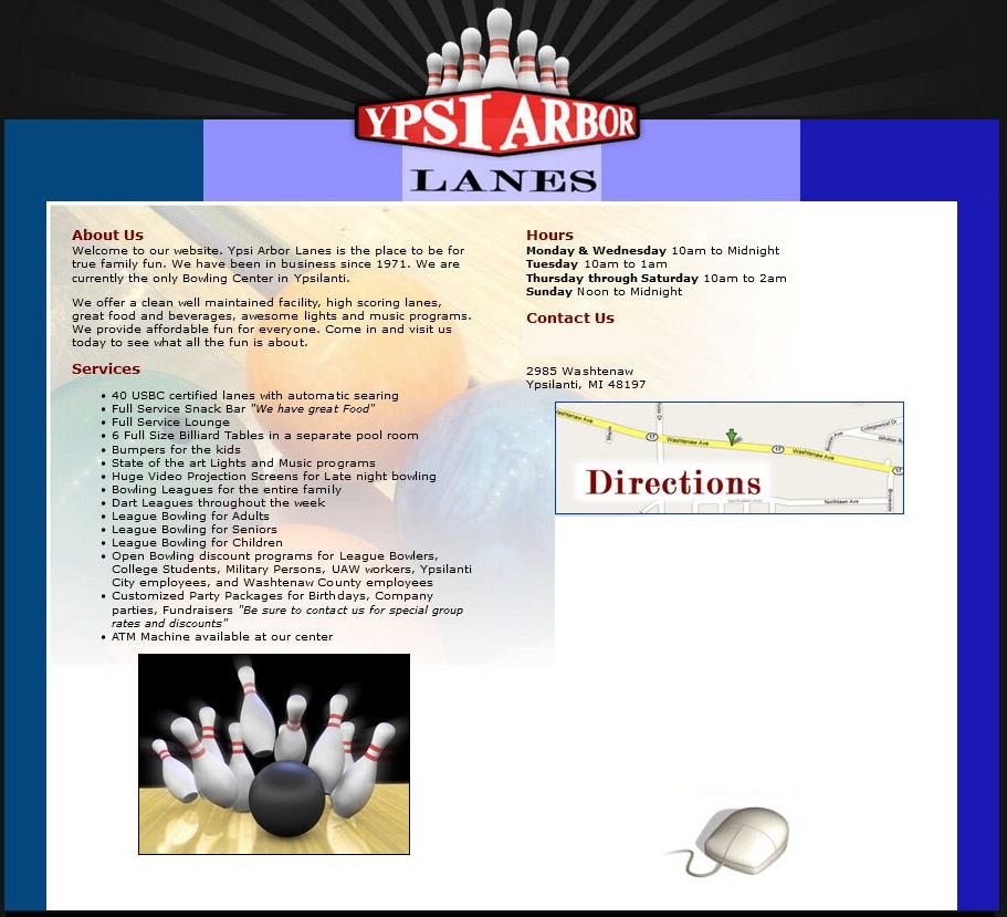 Ypsi-Arbor Lanes - Home Page Screen Shot Early 2000S (newer photo)